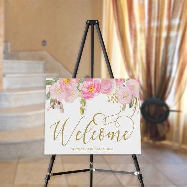 Floral Pink Gold Calligraphy Welcome Easel Sign