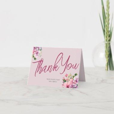 Floral Pink Green Bridal Shower Thank You Invitations