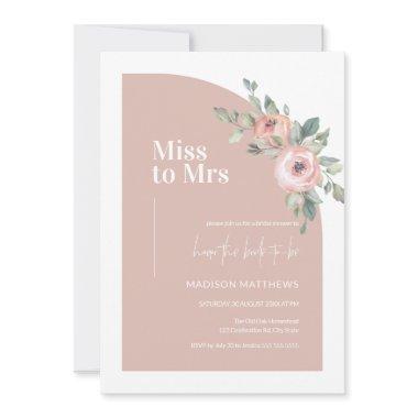 Floral Pink Minimal Arch Miss to Mrs Bridal Shower Invitations