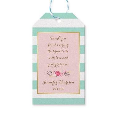 Floral Pink Mint Stripes Bridal Shower Thank You Gift Tags