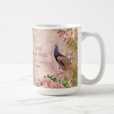 Floral Pink Peacock Best Mom Children Mothers Day Coffee Mug