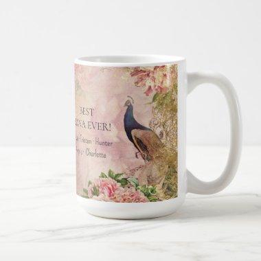 Floral Pink Peacock Best Nana Children Mothers Day Coffee Mug
