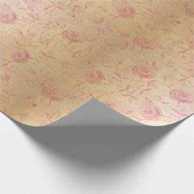 Floral Pink Roses Gold Shimmer Chic Wrapping Paper