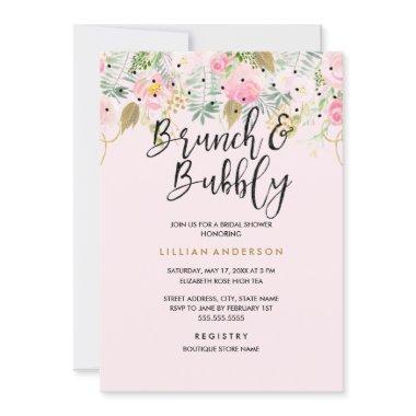 Floral Polka Dot Brunch and Bubbly Bridal Shower Invitations