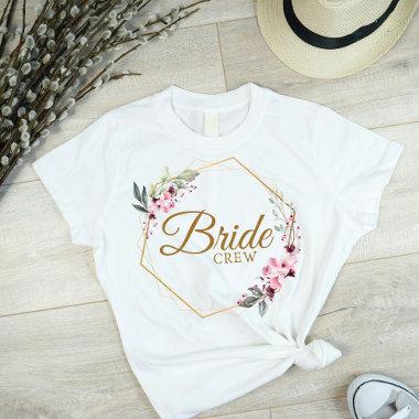 Floral Polygon Bride Team Aesthetic Gold & Pink T-Shirt