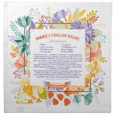 Floral Print Your Own Recipe Challah Dough Cover. Cloth Napkin