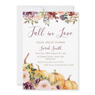 Floral Pumpkin Fall in Love Bridal Shower Invitations