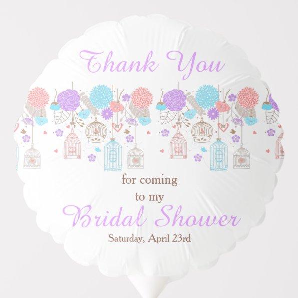Floral Purple and Blue Bird Cages Bridal Shower Balloon