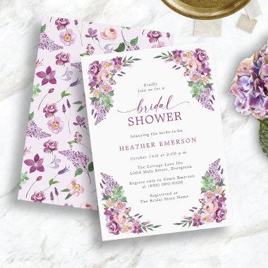 Floral Purple Bridal Shower Invitations