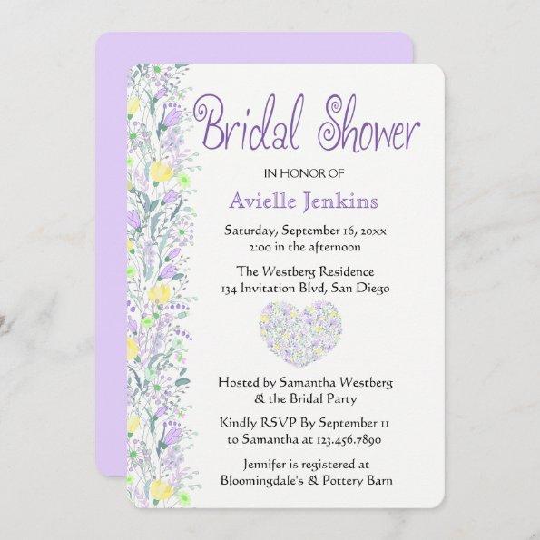 Floral Purple Bridal Shower Lavender Flowers Invitations