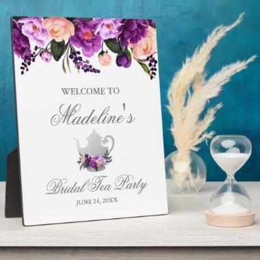 Floral Purple Bridal Shower Tea Party Welcome Plaque