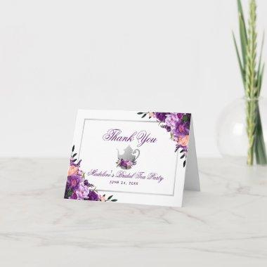 Floral Purple Bridal Tea Party Thanks Note Thank You Invitations
