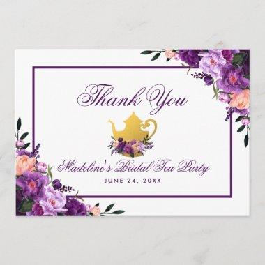 Floral Purple Gold Bridal Tea Party Thank You P