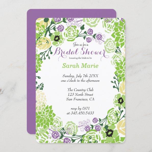 Floral Purple & Green Flower Wreath Invitations
