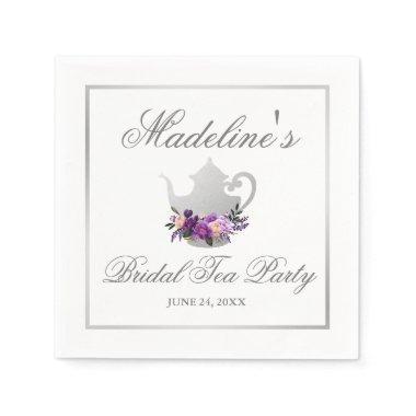 Floral Purple Silver Bridal Shower Tea Party Napkins
