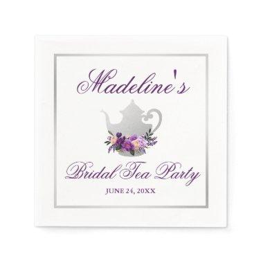 Floral Purple Silver  Tea Party Napkins