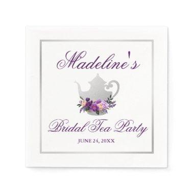 Floral Purple Silver Bridal Shower Tea Party Napkins