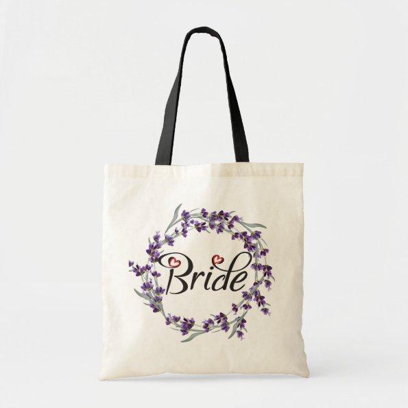 Floral Purple Wreath Calligraphy Bride Beautiful Tote Bag