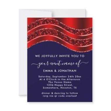 Floral QR Code Glitter Burgundy Red Blue Navy
