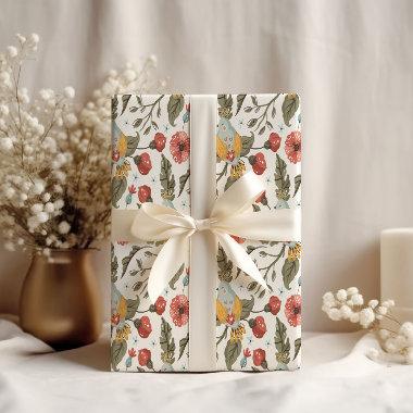 Floral Quail Bird Spring Pattern Wedding Wrapping Paper