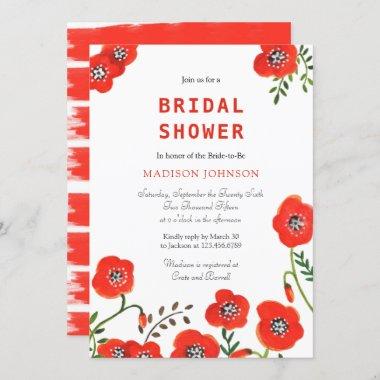 floral red poppies modern wedding bridal shower Invitations