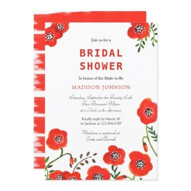 floral red poppies modern wedding bridal shower Invitations