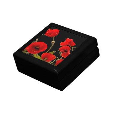 Floral Red Poppy Flowers Black Background Colorful Gift Box