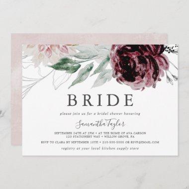 Floral Romance Horizontal Bride Bridal Shower Invitations
