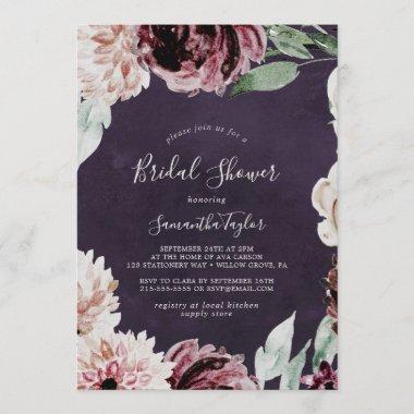Floral Romance | Plum Bridal Shower Invitations