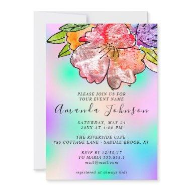 Floral Rose  Birthday Holograph Blue