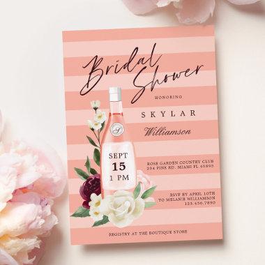 Floral Rose Garden & Wine Bottle Bridal Shower Invitations