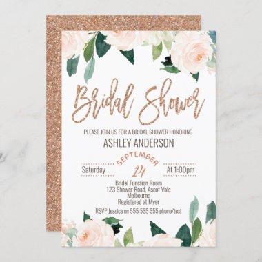 Floral Rose Gold Bridal Shower Invitations
