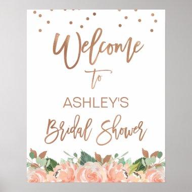 Floral Rose Gold Calligraphy Bridal Shower Welcome Poster