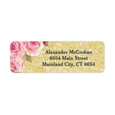 Floral Rose Gold Glitter Return Address Label