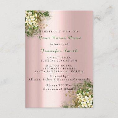 Floral Rose Gold Green Blush Pink Bridal Wedding Invitations