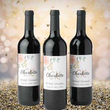 Floral rose gold monogram  wine label
