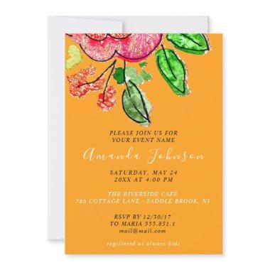 Floral Rose Orange Bridal Shower Sweet 16th  Invitations