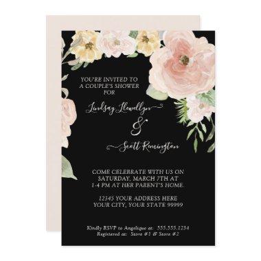 Floral Rose Pink Yellow Watercolor Couples Shower