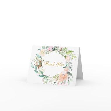 Floral Roses Greenery Gold Script Thank You