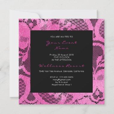 Floral Royal Black Pink Lace Bridal Shower Event Invitations