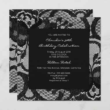 Floral Royal Black White Lace Bridal Shower Event Invitations