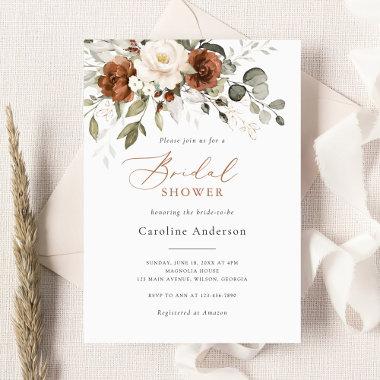 Floral Rust Cream Greenery Bridal Shower Invitations