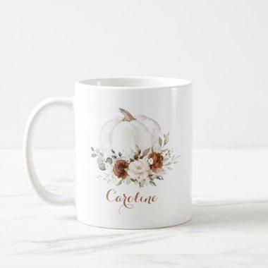 Floral Rust Cream Pumpkin Personalized Mug