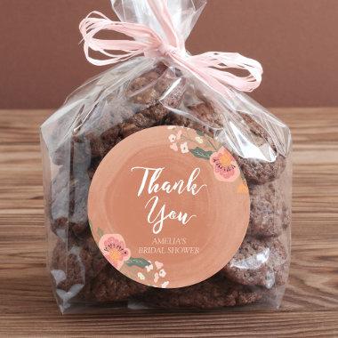 Floral Rustic Bridal Shower Thank You Round Classic Round Sticker