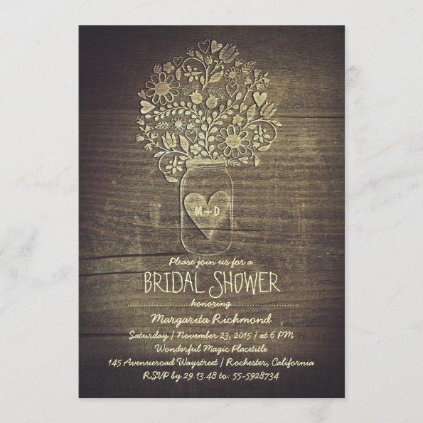 Floral Rustic Mason Jar Barn Bridal Shower Invitations