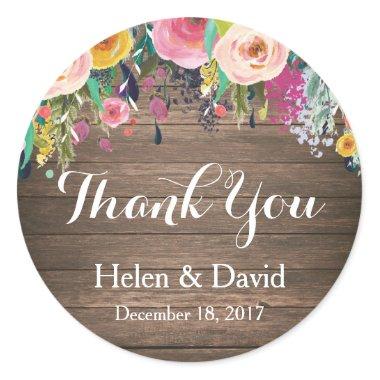 Floral Rustic Thank You Wedding Favour Stickers