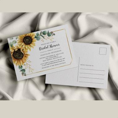Floral Script Eucalyptus Sunflower Bridal Shower Invitation PostInvitations