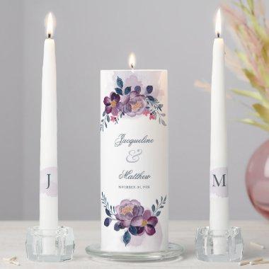 Floral Script Faux Gold Geometric Wedding Unity Candle Set