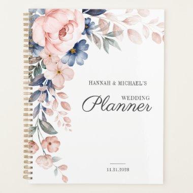 Floral Script Watercolor Pink Flowers Wedding Planner