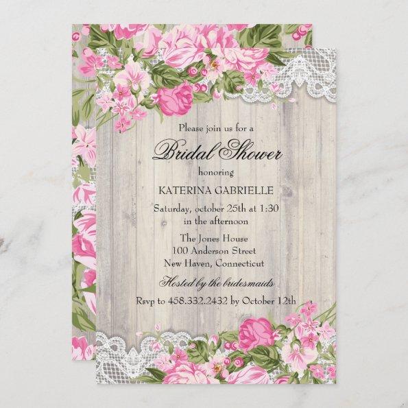 Floral Shabby Chic & Lace Bridal Shower Invite